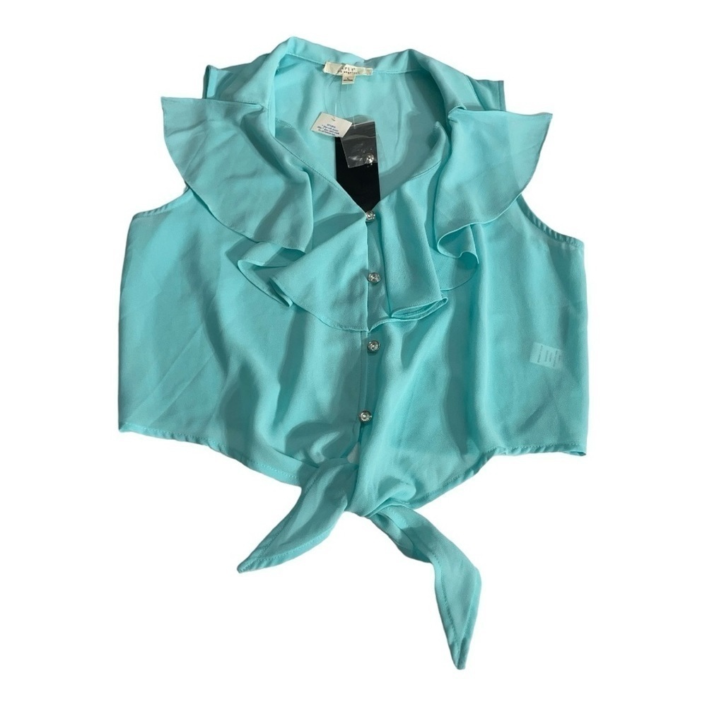 Iris Los Angeles Aqua blue Top Sheer Sleeveless Lace Knot Tie Large - Picture 7 of 11